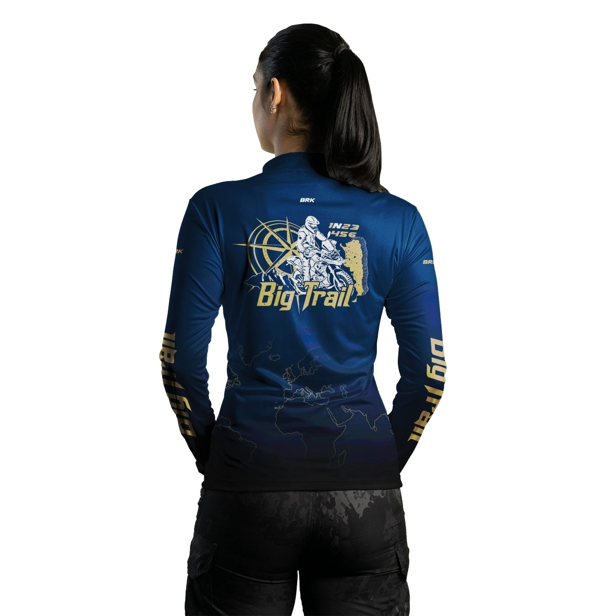 Camisa de Motociclismo Feminina Brk Big Trail Expedição Argentina Azul Escuro com Proteção Solar UV50+