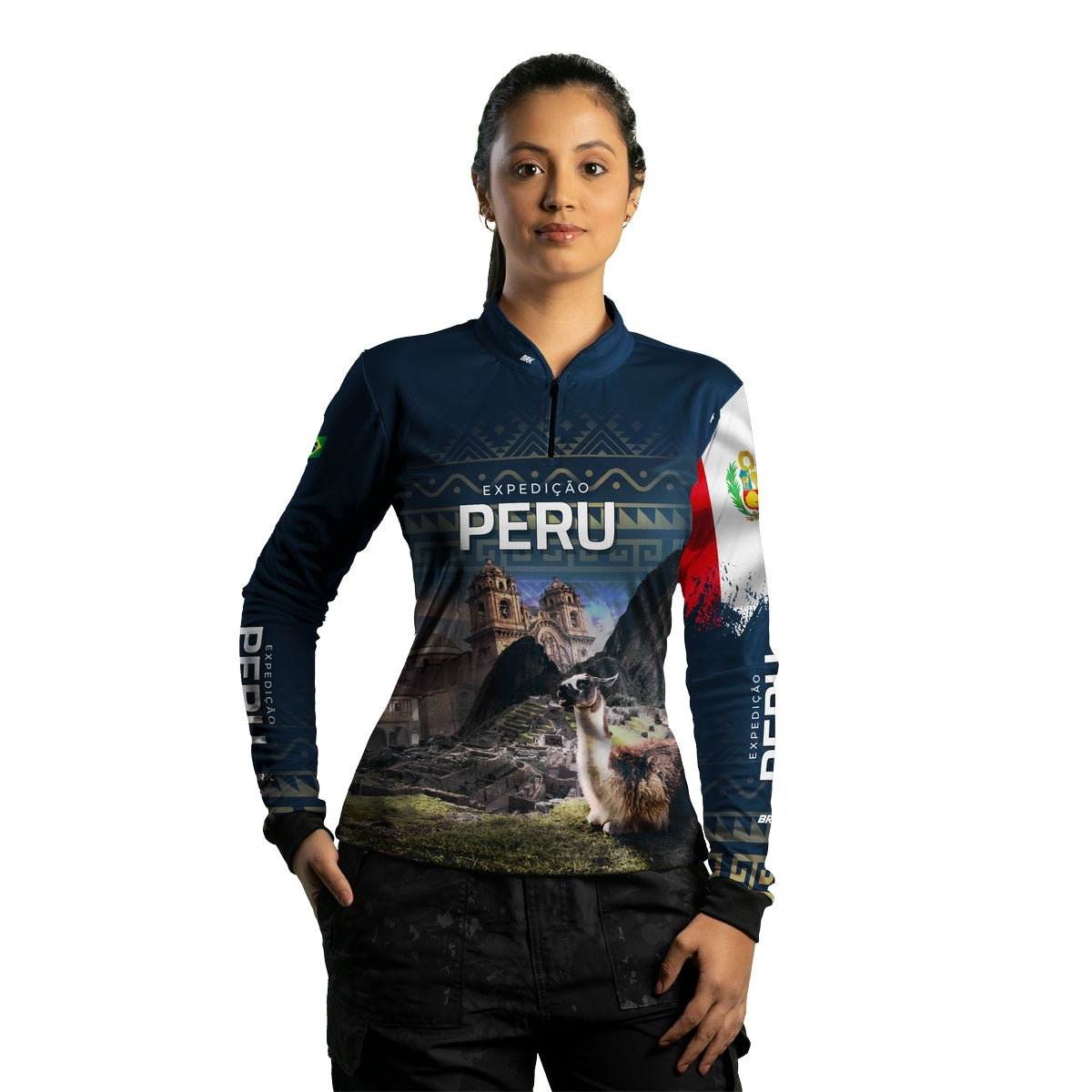 Camisa de Motociclismo Feminina Brk Expedição Peru Azul com Proteção Solar UV50+