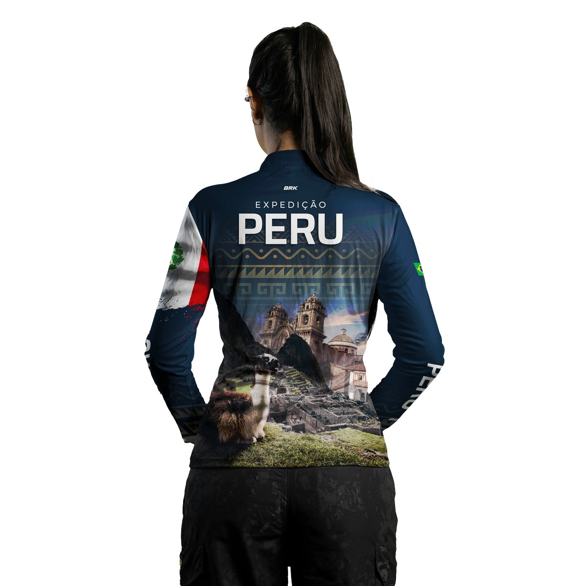 Camisa de Motociclismo Feminina Brk Expedição Peru Azul com Proteção Solar UV50+