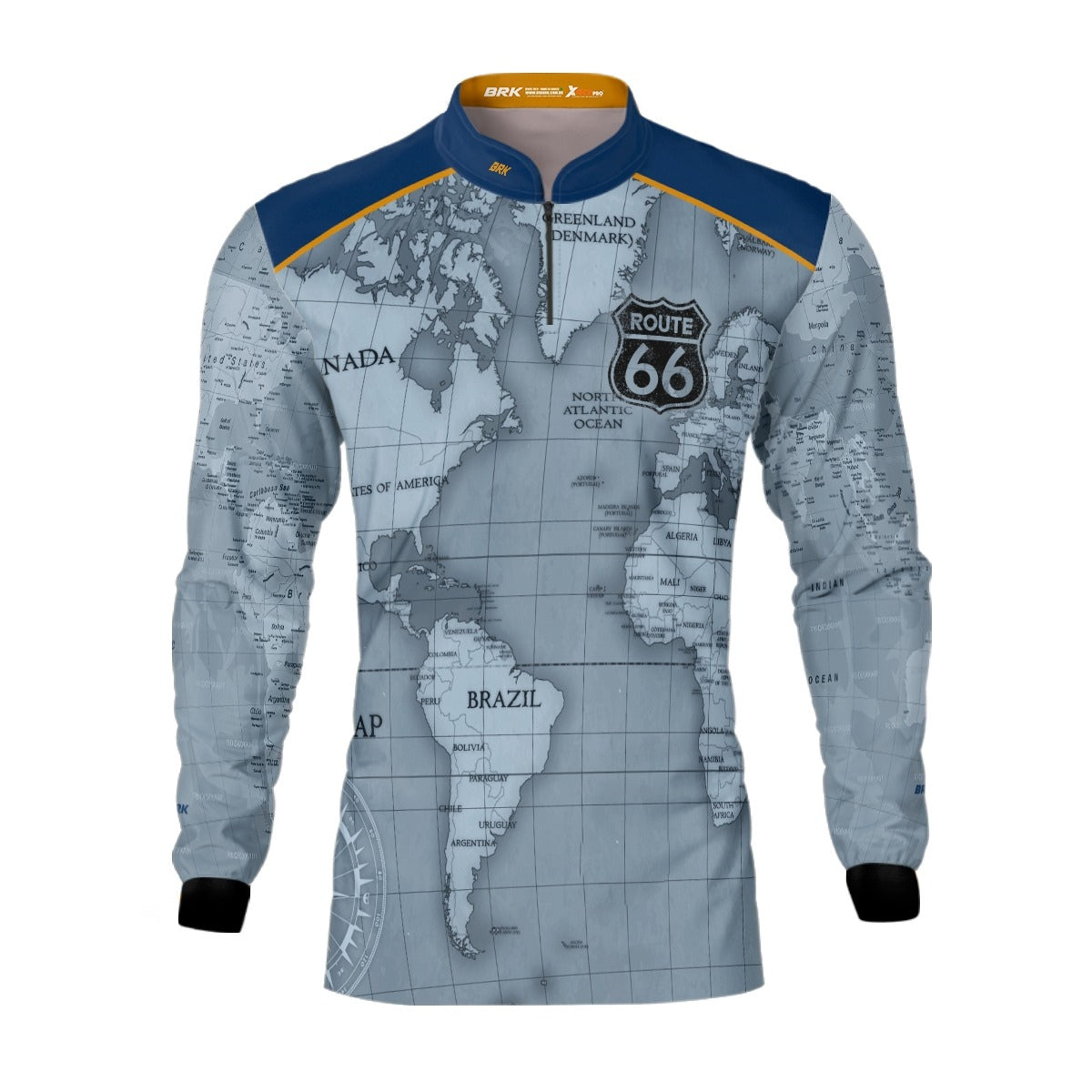 Camisa de Motociclismo Brk Route 66 Azul com Proteção Solar UV50+