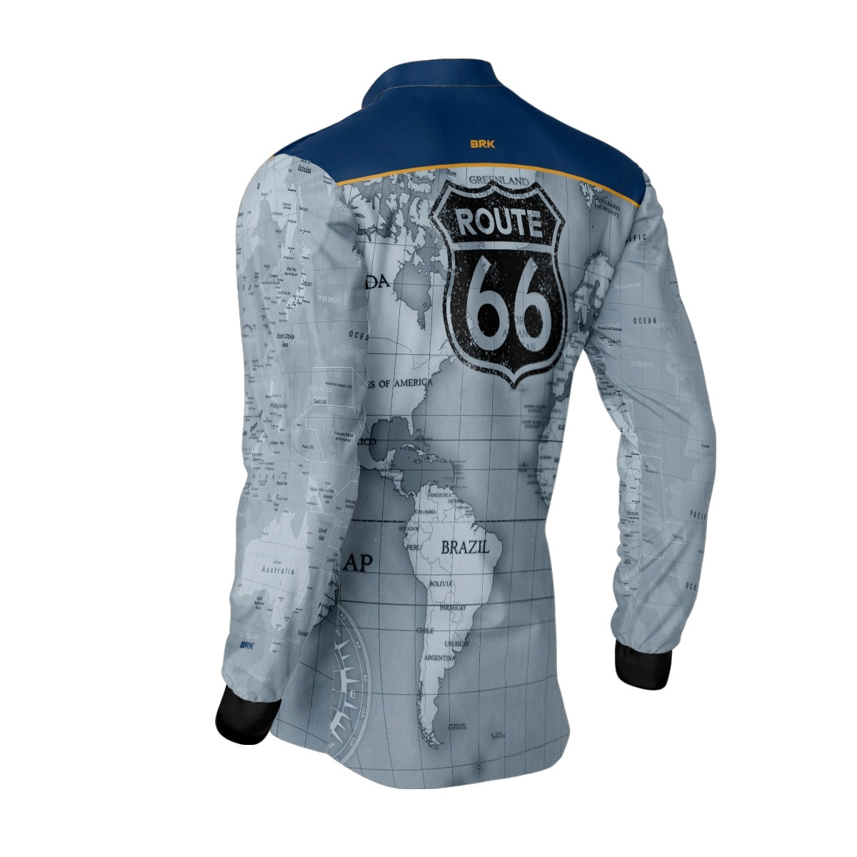 Camisa de Motociclismo Brk Route 66 Azul com Proteção Solar UV50+
