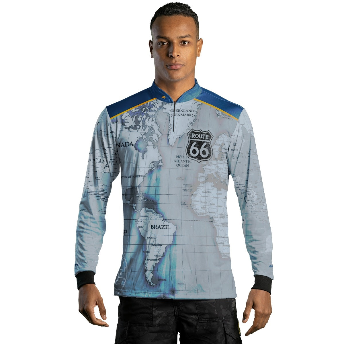 Camisa de Motociclismo Brk Route 66 Azul com Proteção Solar UV50+