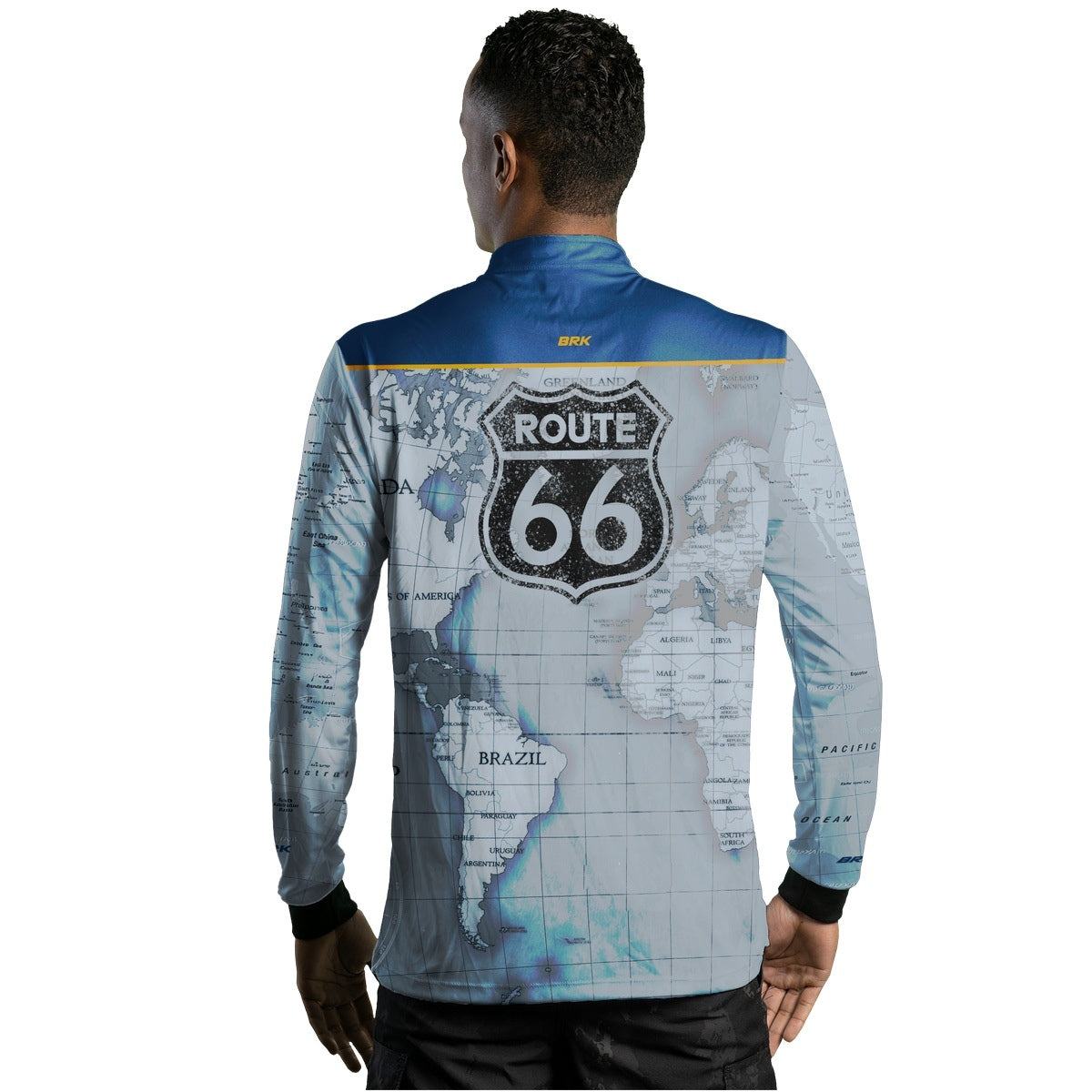 Camisa de Motociclismo Brk Route 66 Azul com Proteção Solar UV50+