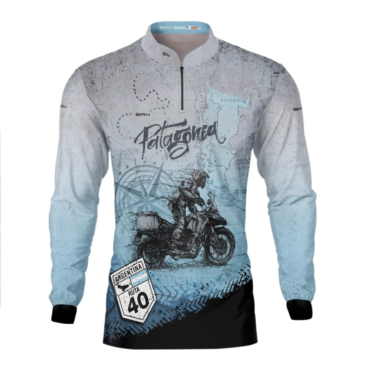 Camisa de Motociclismo Brk Patagônia Azul e Cinza com Proteção Solar UV50+