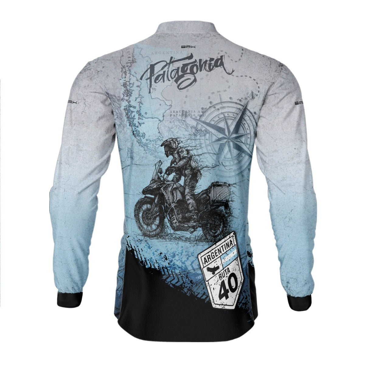 Camisa de Motociclismo Brk Patagônia Azul e Cinza com Proteção Solar UV50+