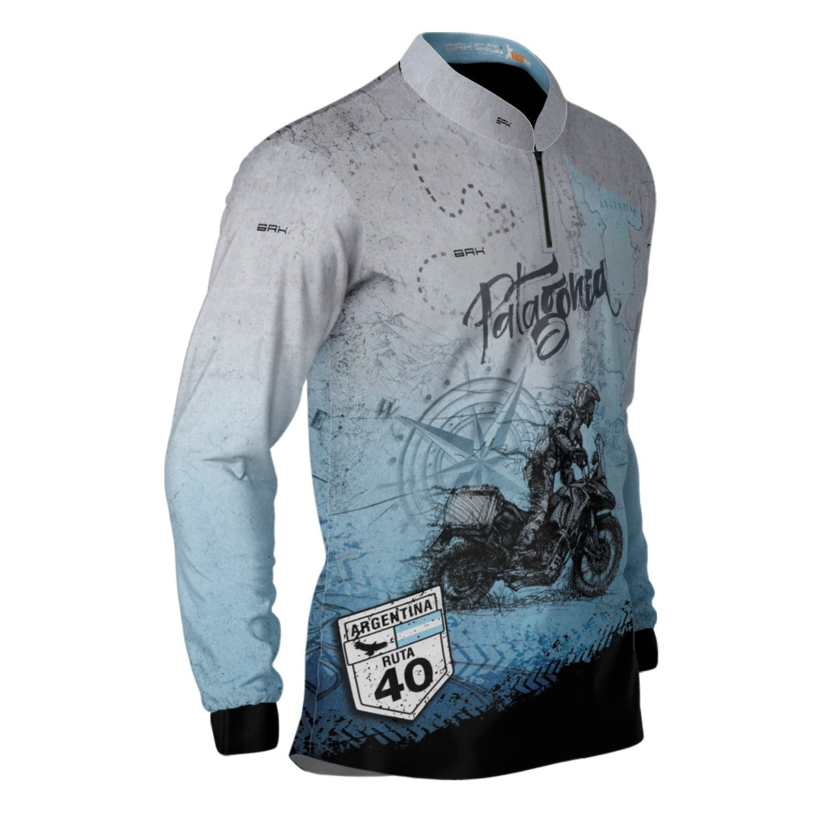 Camisa de Motociclismo Brk Patagônia Azul e Cinza com Proteção Solar UV50+