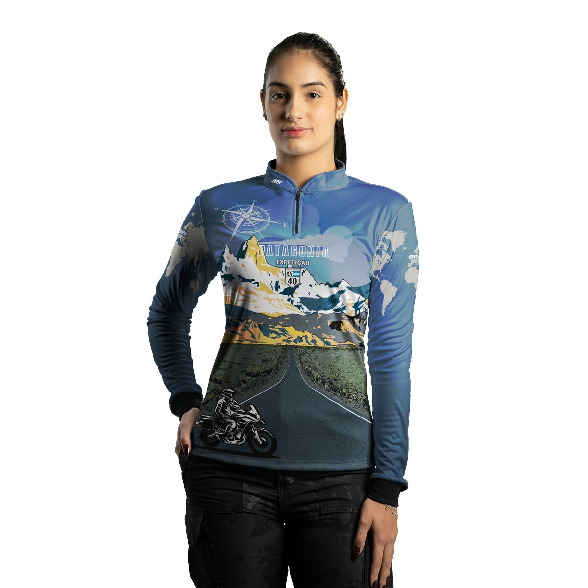 Camisa de Motociclismo Feminina Brk Expedição Argentina Patagônia com Proteção Solar UV50+