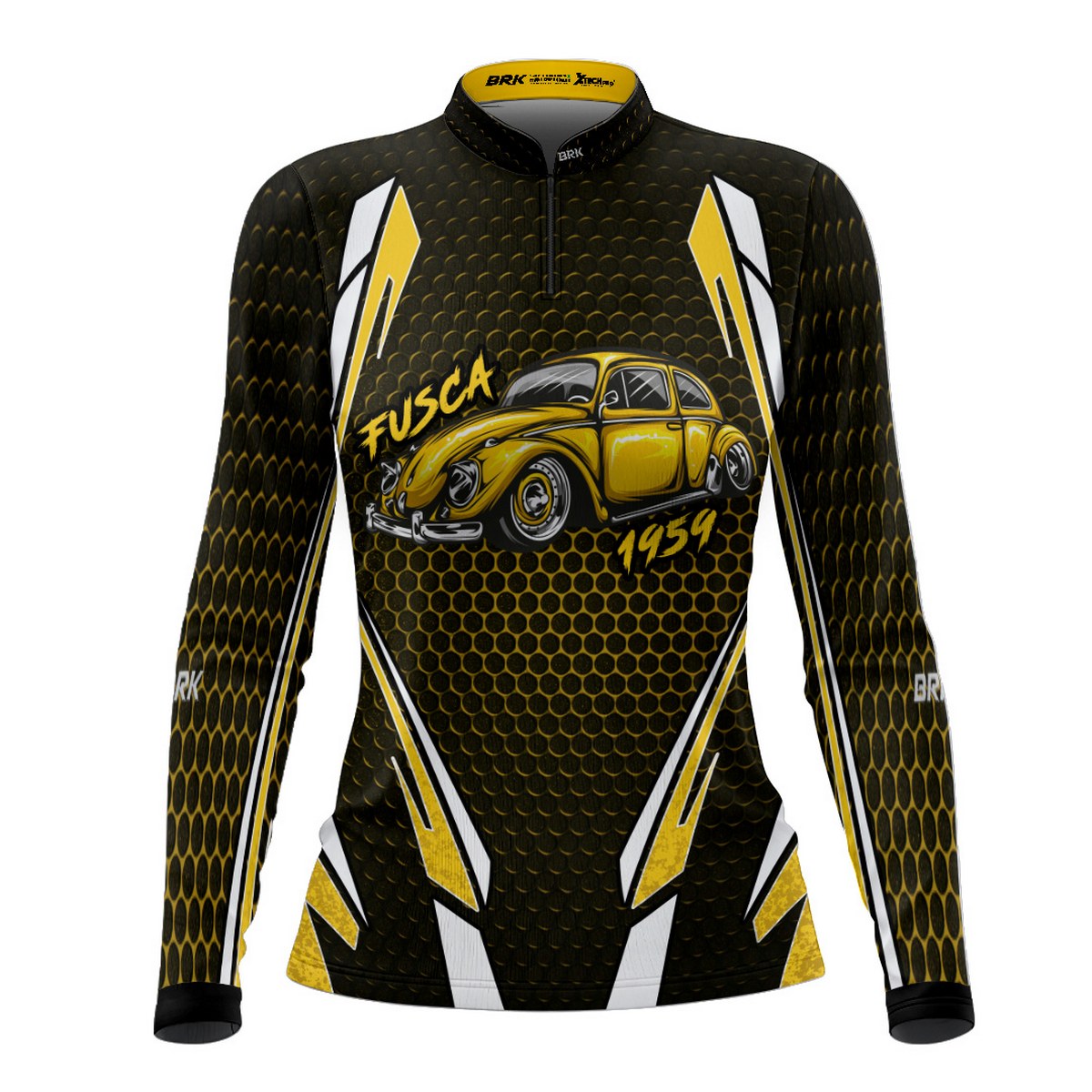 Camisa de Carros Antigos Feminina Brk Fusca Amarelo com Proteção Solar UV50+