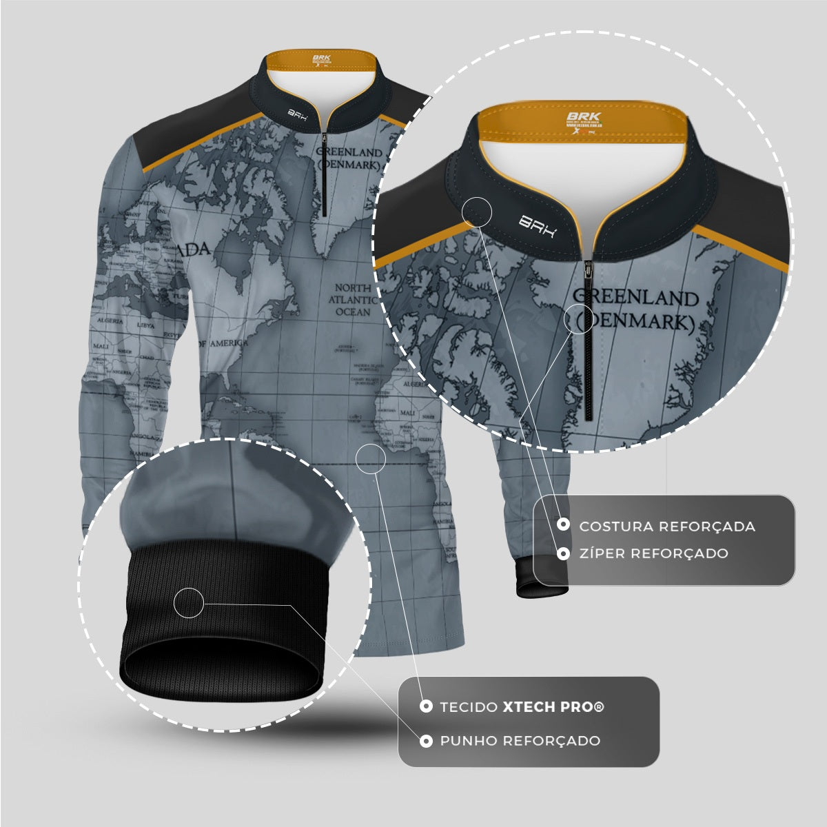 Camisa de Motociclismo Brk Mapa Mundi com Proteção UV50+