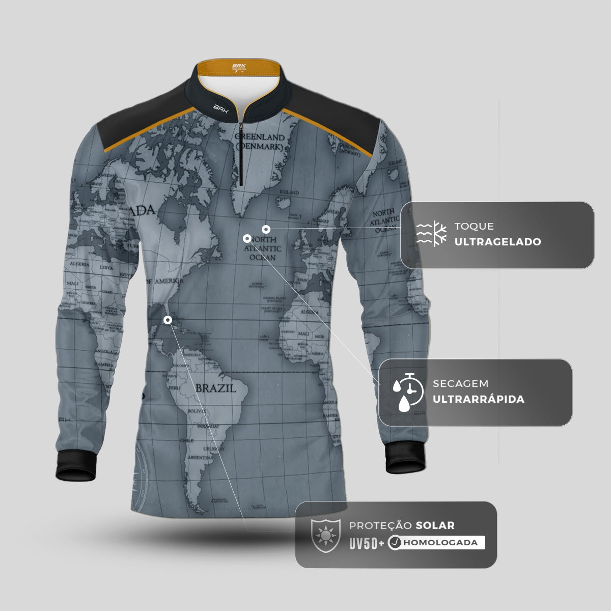 Camisa de Motociclismo Brk Mapa Mundi com Proteção UV50+