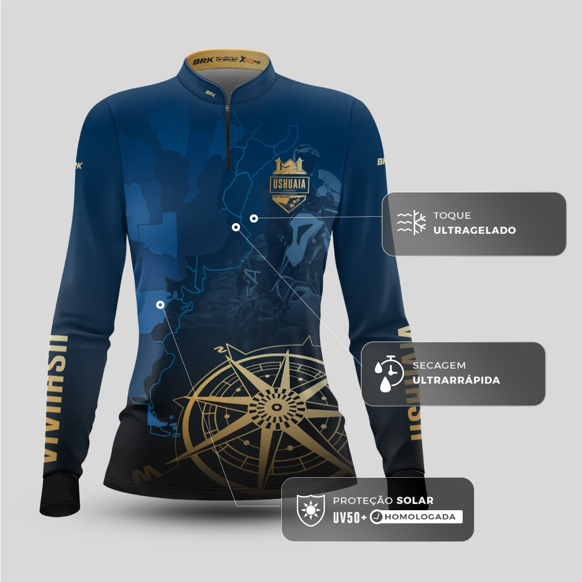 Camisa Feminina Brk Ushuaia Azul com Proteção Solar UV50+