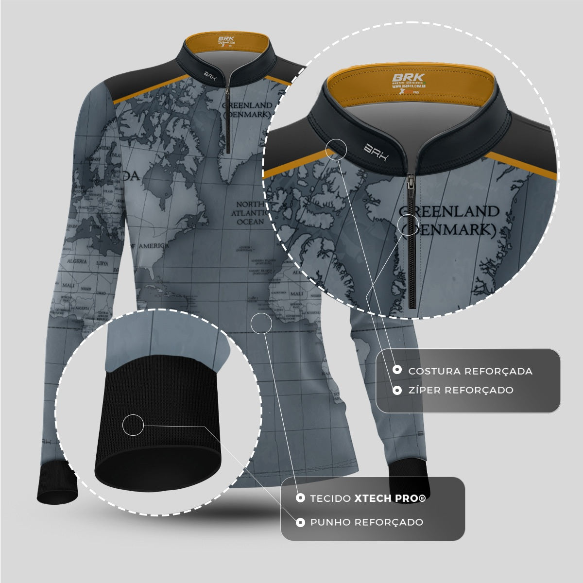 Camisa de Motociclismo Feminina Brk Mapa Mundi com Proteção UV50+