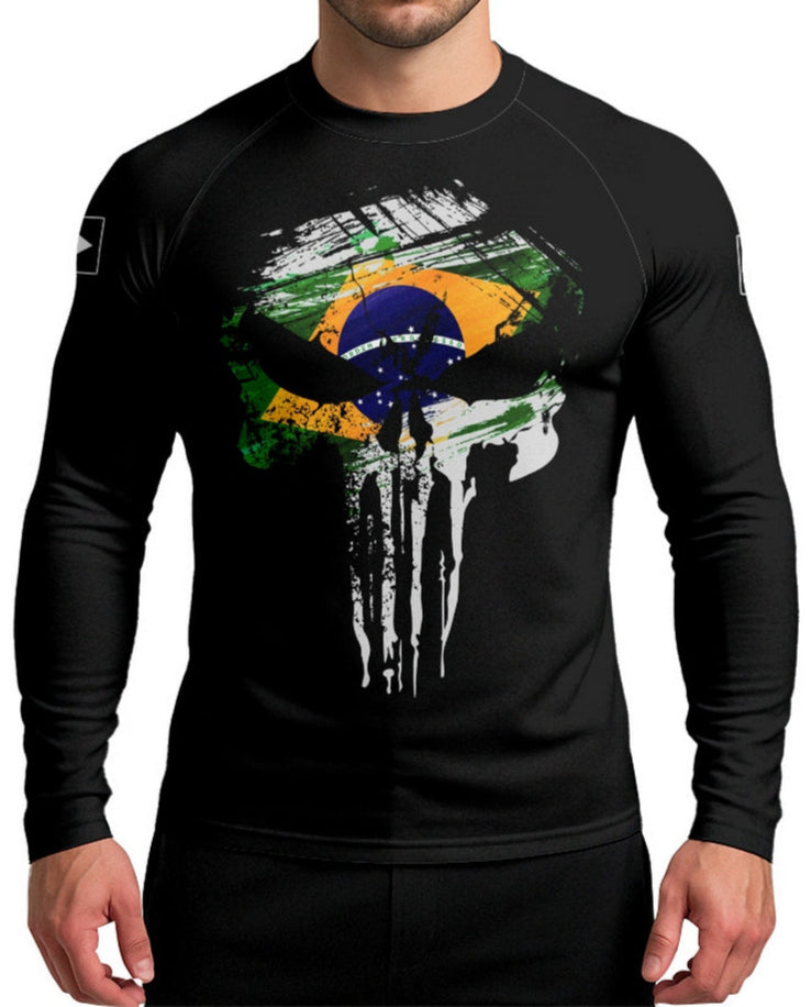 Camisa Caveira Brk Militar Distressed Brasil com UV50+