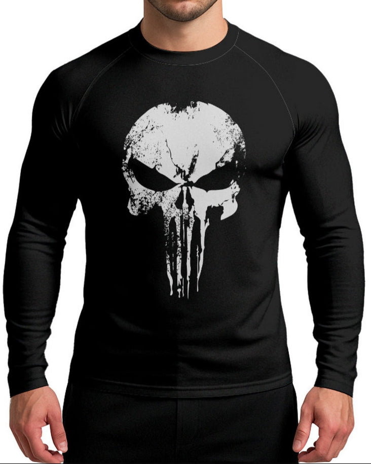 Camisa Caveira Raglan Brk Militar Preto e Branco com UV50+