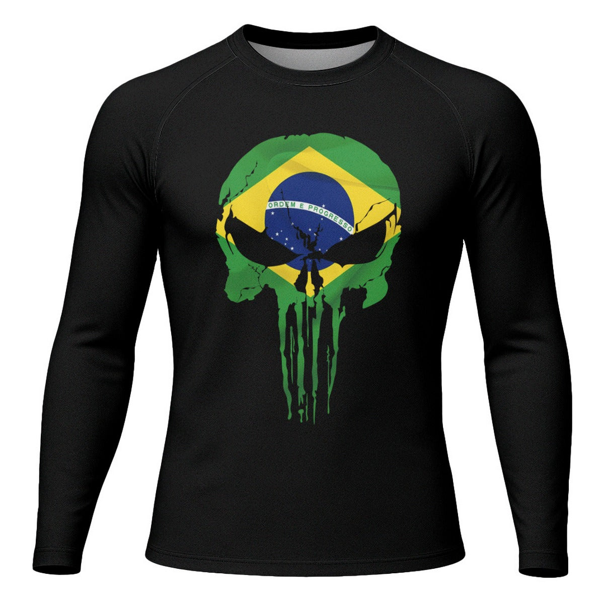 Camisa Caveira Raglan Brk Militar Bandeira do Brasil com UV50+