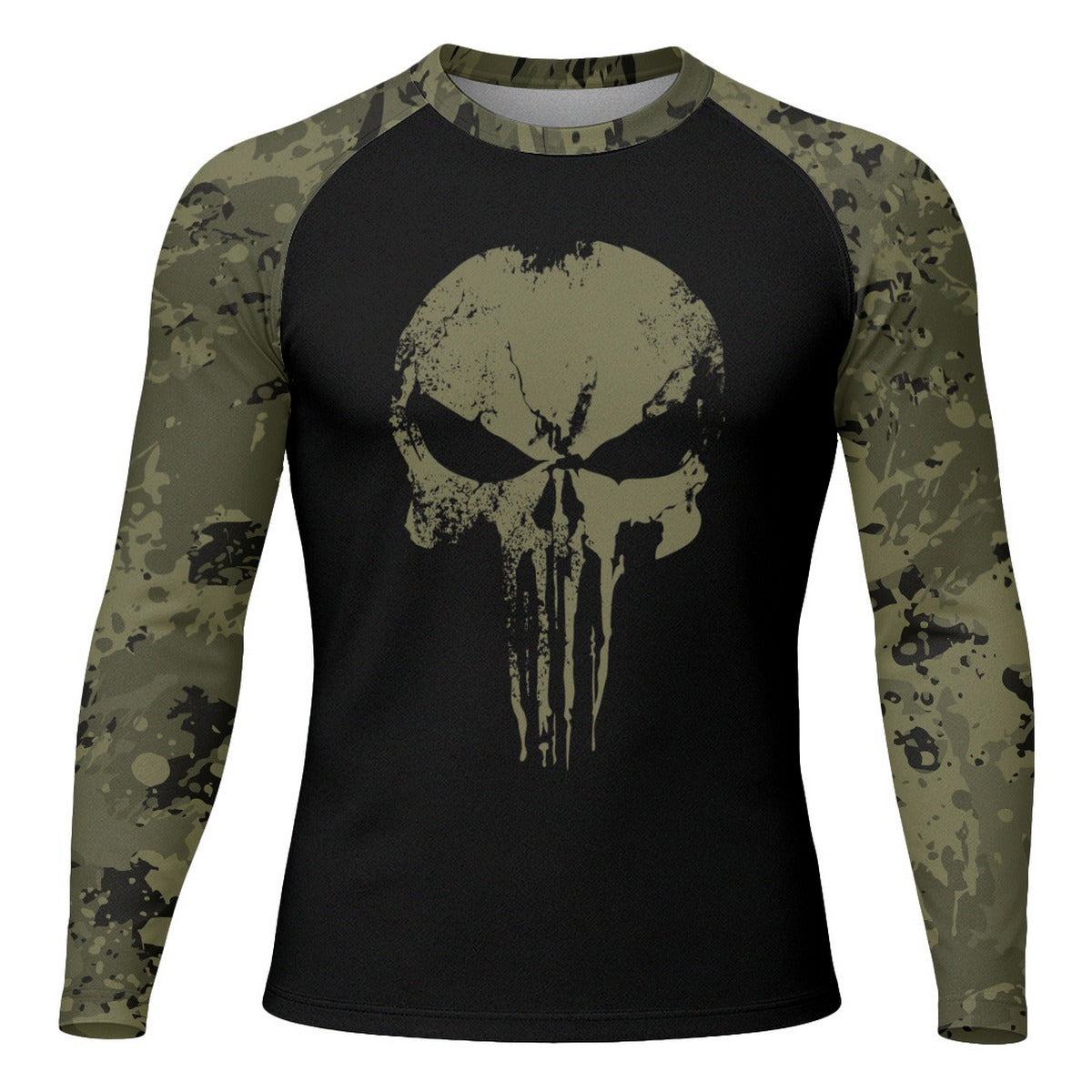 Camisa Caveira Raglan Brk Militar Camuflado Verde com Proteção UV50+