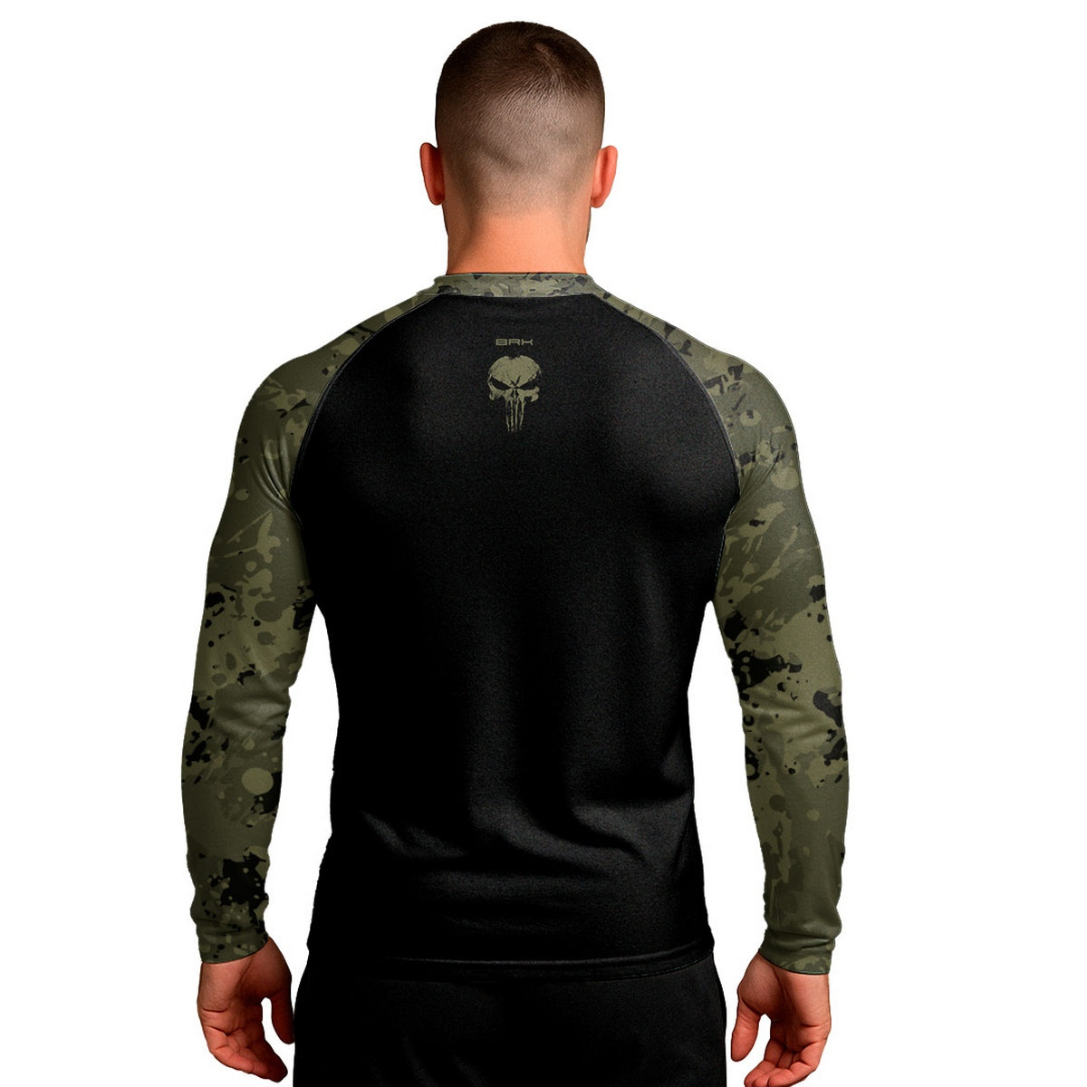 Camisa Caveira Raglan Brk Militar Camuflado Verde com Proteção UV50+