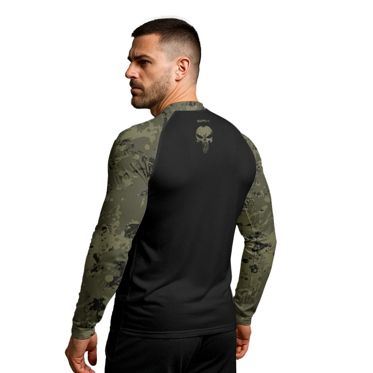 Camisa Caveira Raglan Brk Militar Camuflado Verde com Proteção UV50+