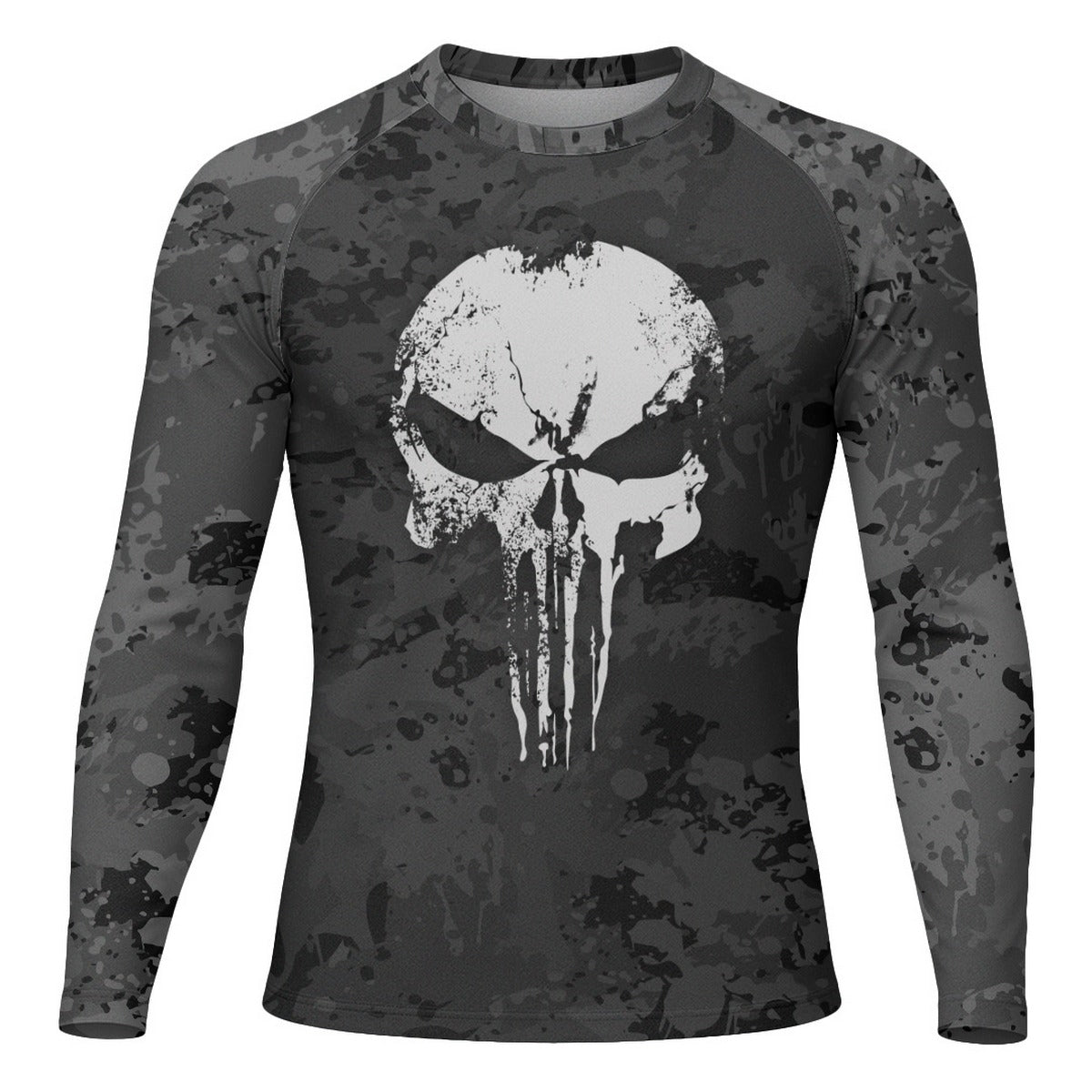 Camisa Caveira Raglan Brk Militar Camuflado Cinza com Proteção UV50+