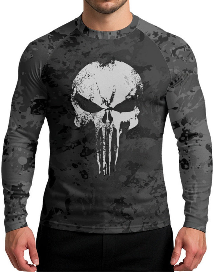 Camisa Caveira Raglan Brk Militar Camuflado Cinza com Proteção UV50+