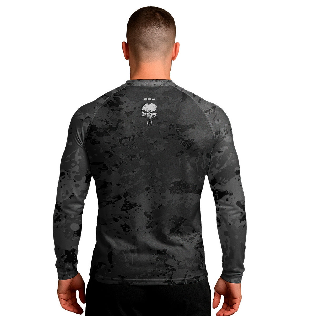 Camisa Caveira Raglan Brk Militar Camuflado Cinza com Proteção UV50+