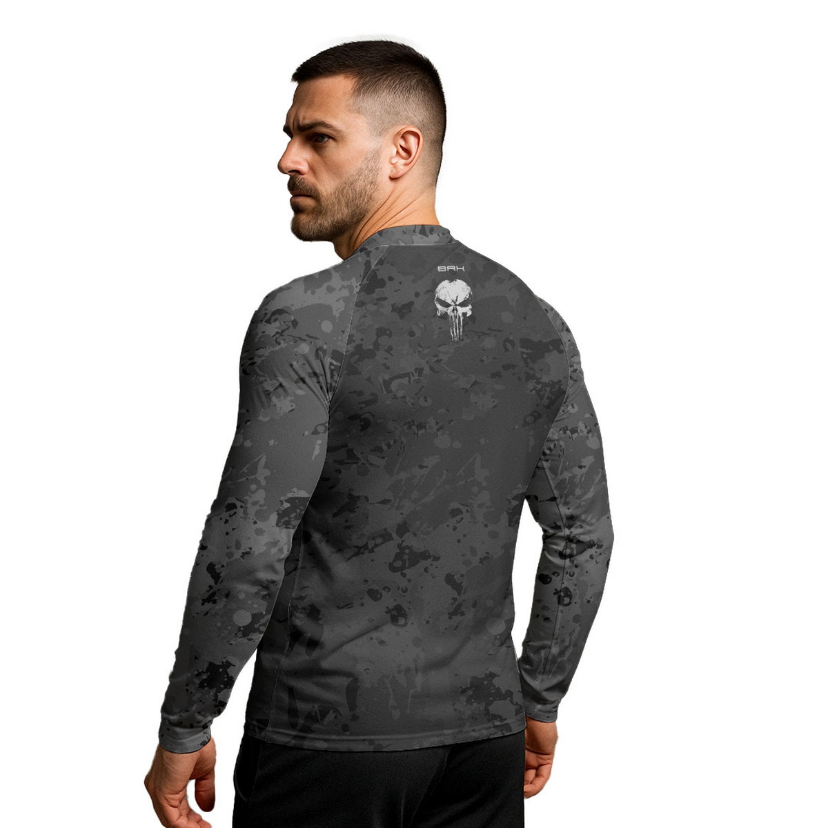 Camisa Caveira Raglan Brk Militar Camuflado Cinza com Proteção UV50+