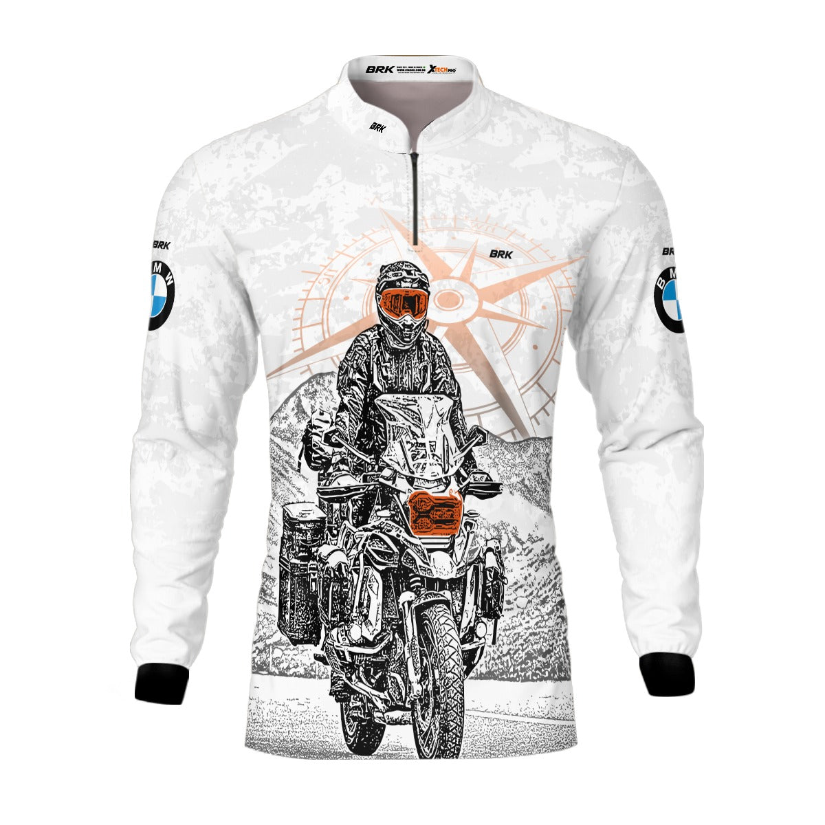 Camisa de Motociclismo Brk BMW Branca Moto e Bússola com Proteção UV50+