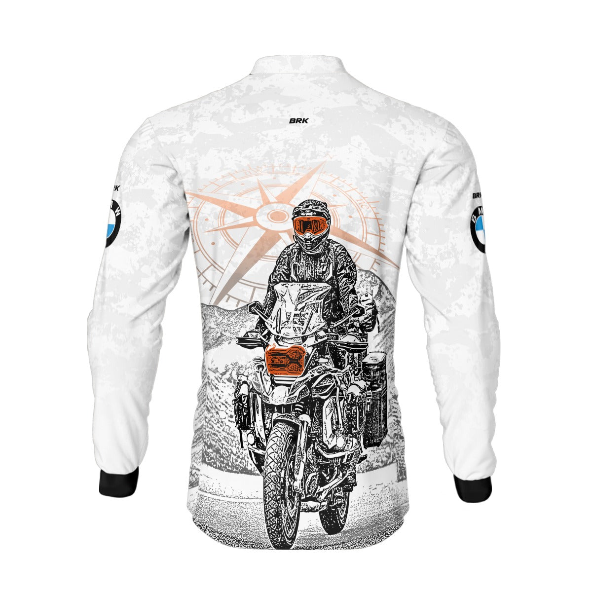 Camisa de Motociclismo Brk BMW Branca Moto e Bússola com Proteção UV50+
