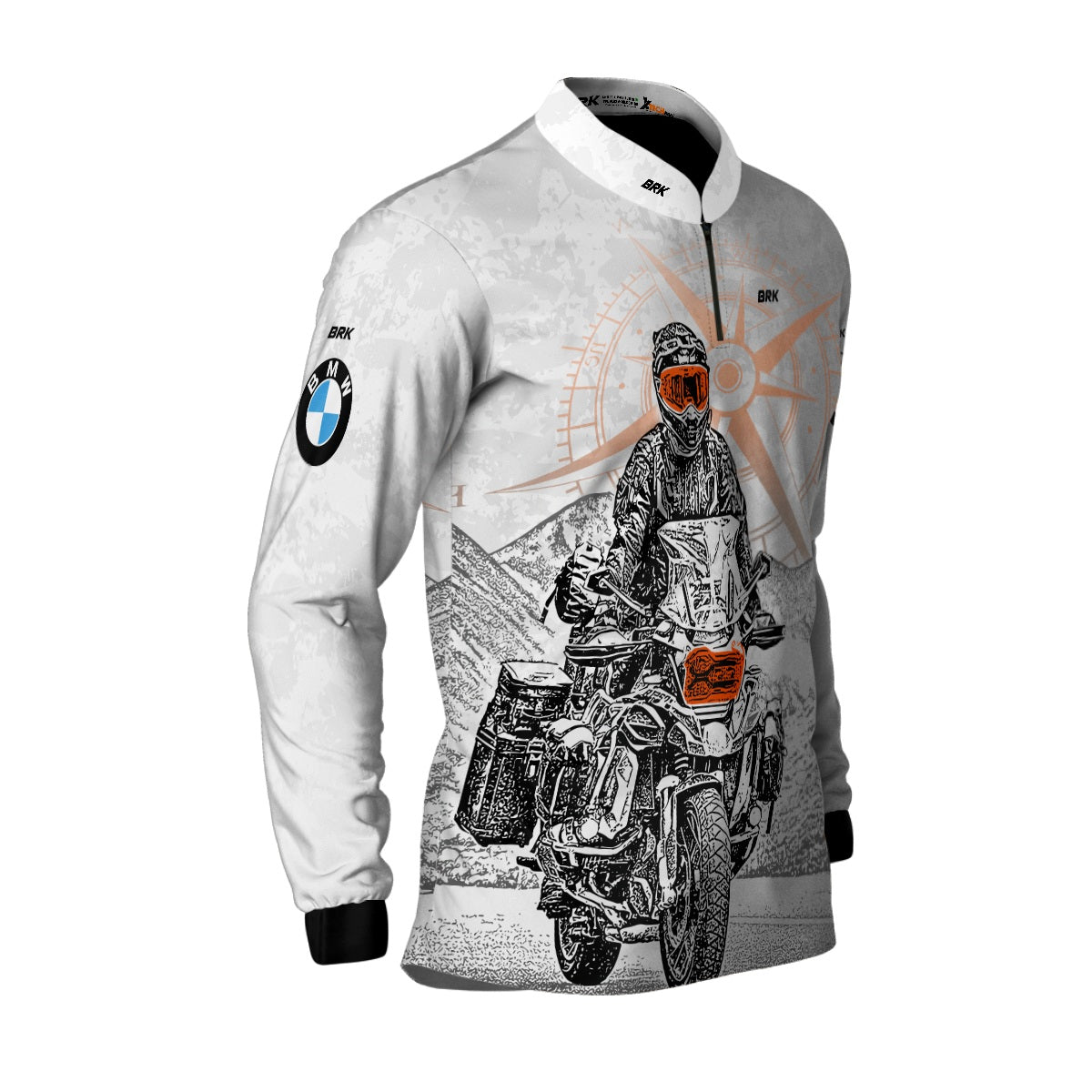Camisa de Motociclismo Brk BMW Branca Moto e Bússola com Proteção UV50+