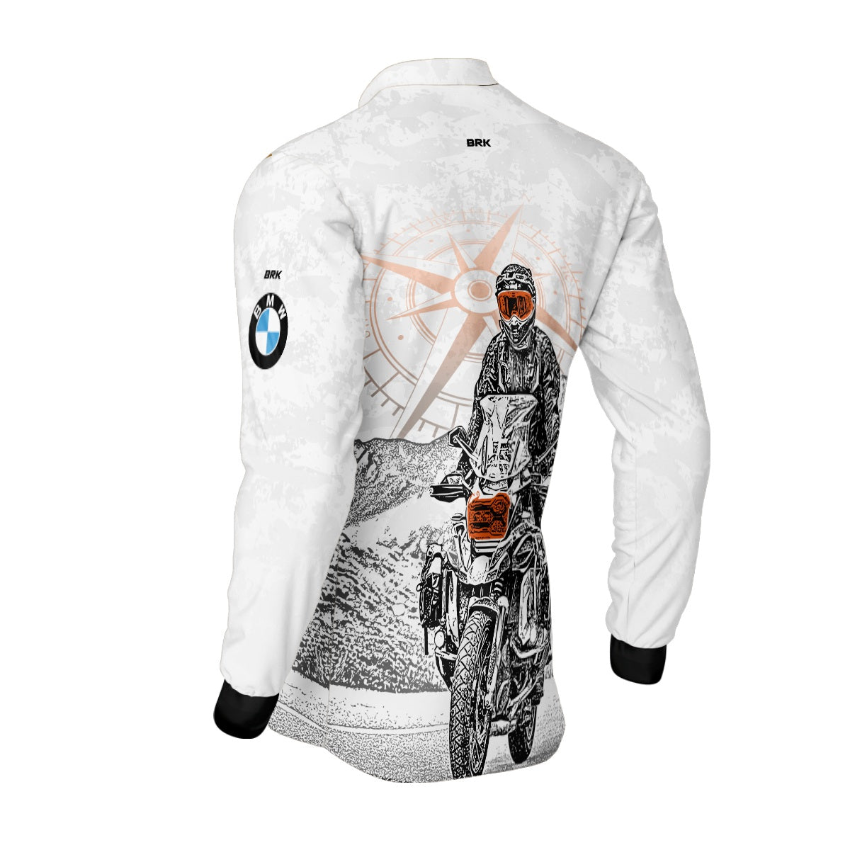 Camisa de Motociclismo Brk BMW Branca Moto e Bússola com Proteção UV50+
