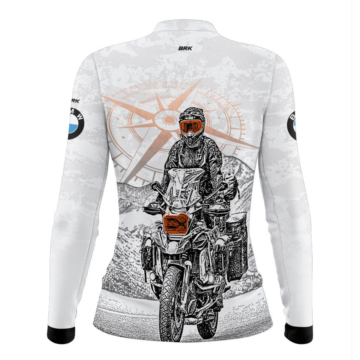 Camisa de Motociclismo Feminina Brk BMW Branca Moto e Bússola com Proteção UV50+