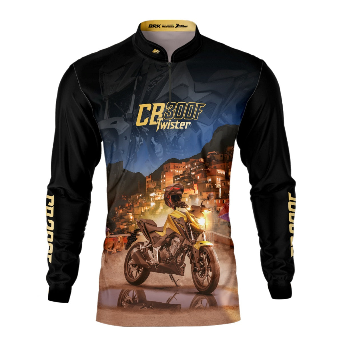 Camisa de Motociclismo Brk CB300F Twister Dourada com Proteção UV50+