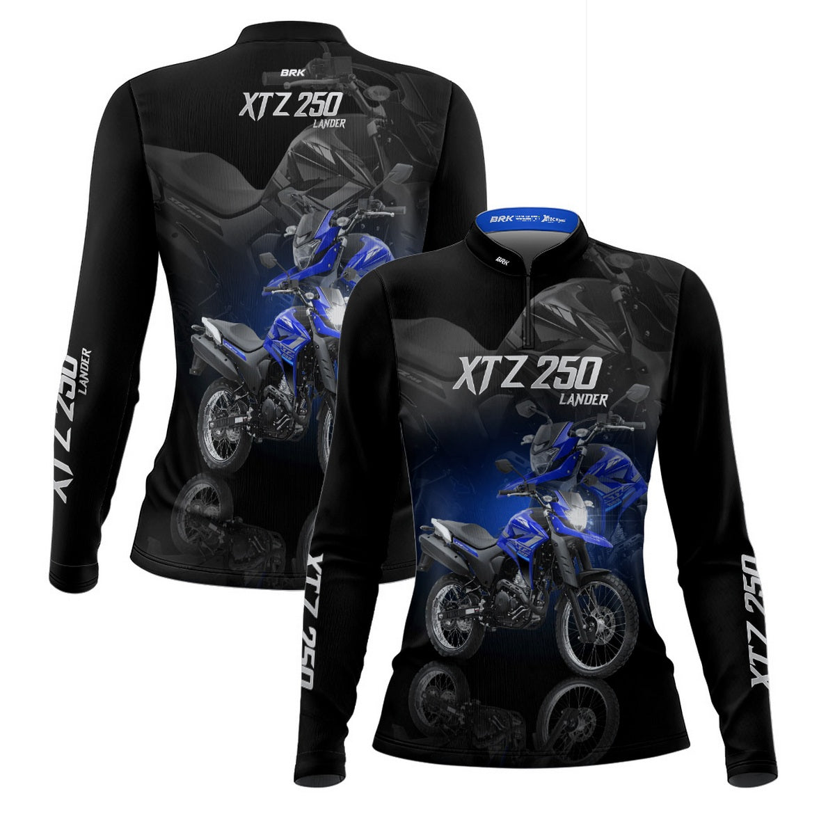 Camisa de Motociclismo Feminina Brk XTZ 250 Azul com Proteção UV50+