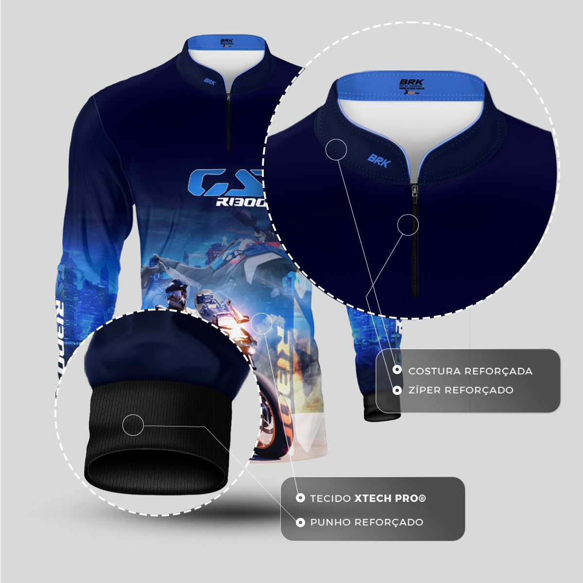 Camisa de Motociclismo Brk Azul GS R1300 com Proteção UV50+