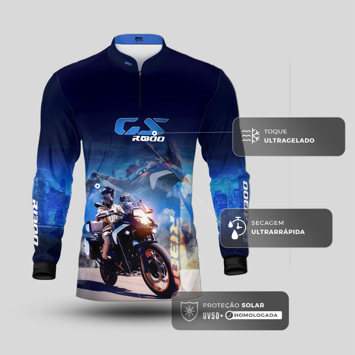 Camisa de Motociclismo Brk Azul GS R1300 com Proteção UV50+