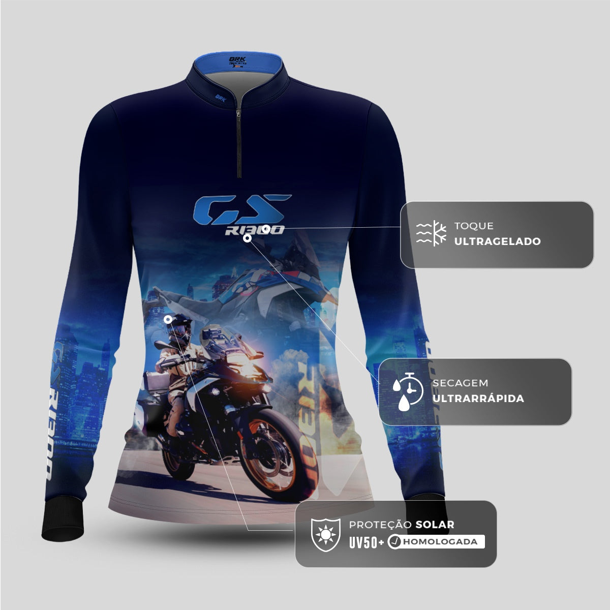 Camisa de Motociclismo Feminina Brk Azul GS R1300 com Proteção UV50+