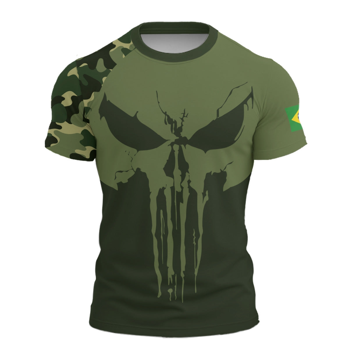 Camiseta Caveira Militar Brk Verde Skull Camo com Proteção UV50+
