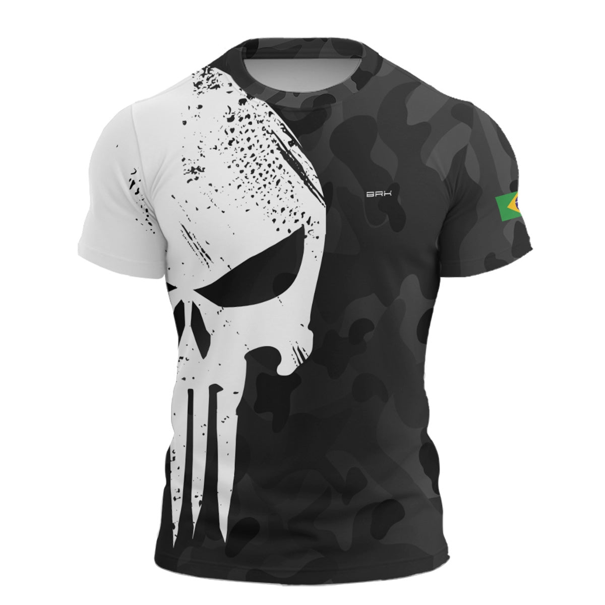 Camiseta Caveira Militar Brk Cinza Skull Camo com Proteção UV50+
