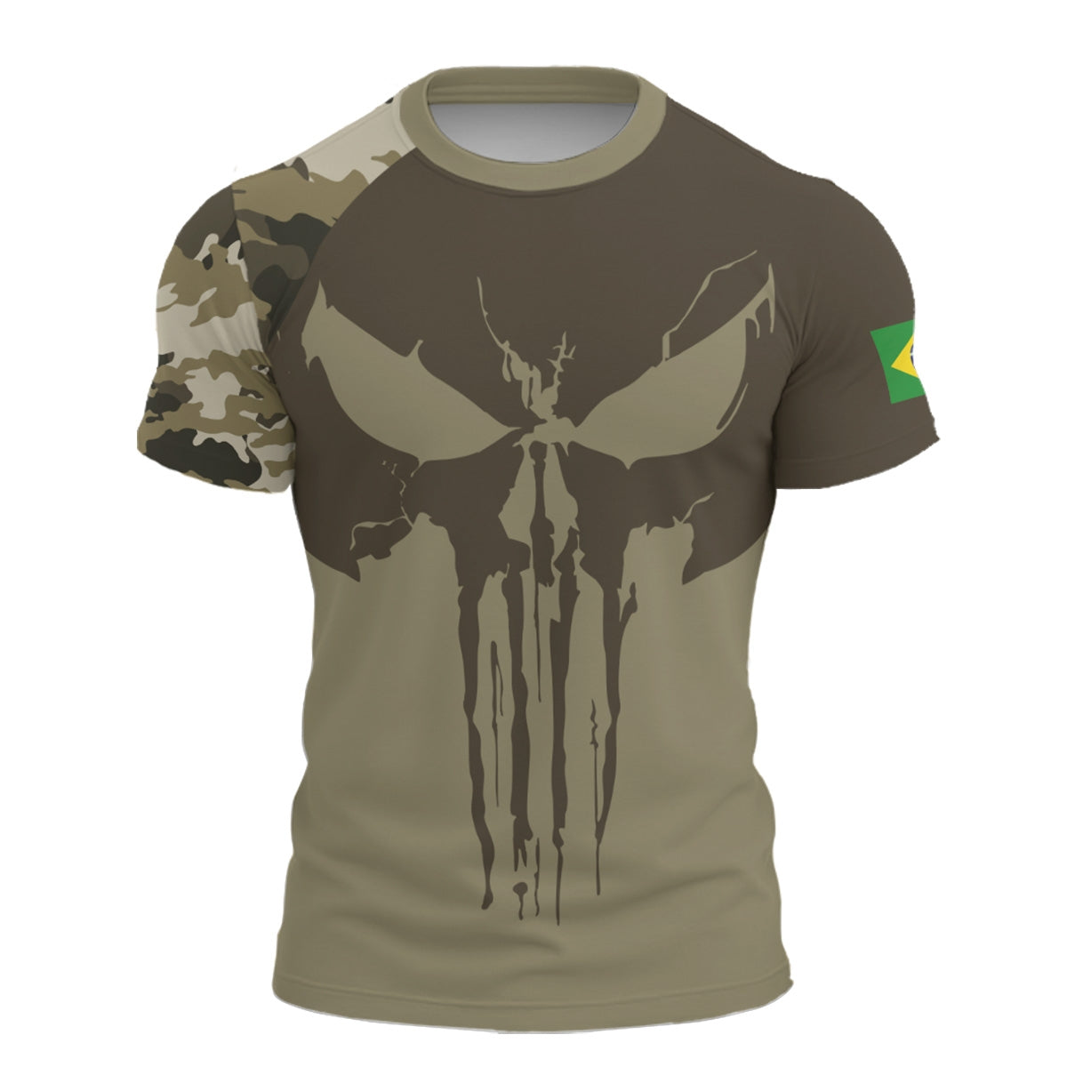 Camiseta Caveira Militar Brk Verde Musgo Skull Camo com Proteção UV50+
