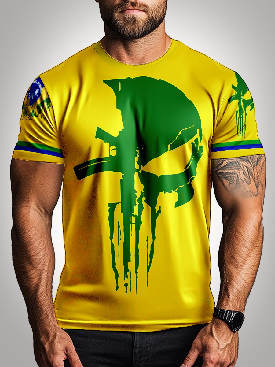 Camisa Militar Caveira Brasil Verde Brk com Proteção UV50