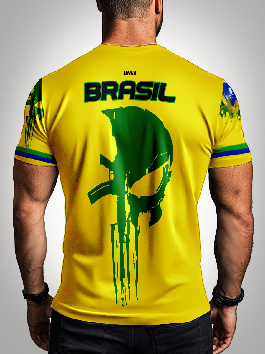 Camisa Militar Caveira Brasil Verde Brk com Proteção UV50