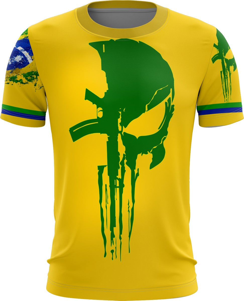 Camisa Militar Caveira Brasil Verde Brk com Proteção UV50
