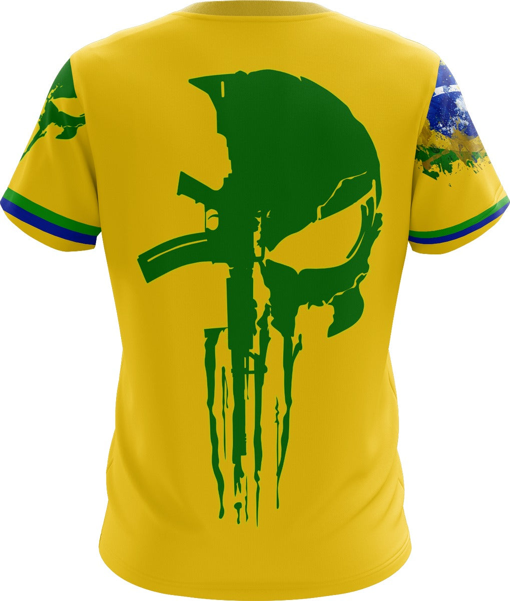 Camisa Militar Caveira Brasil Verde Brk com Proteção UV50