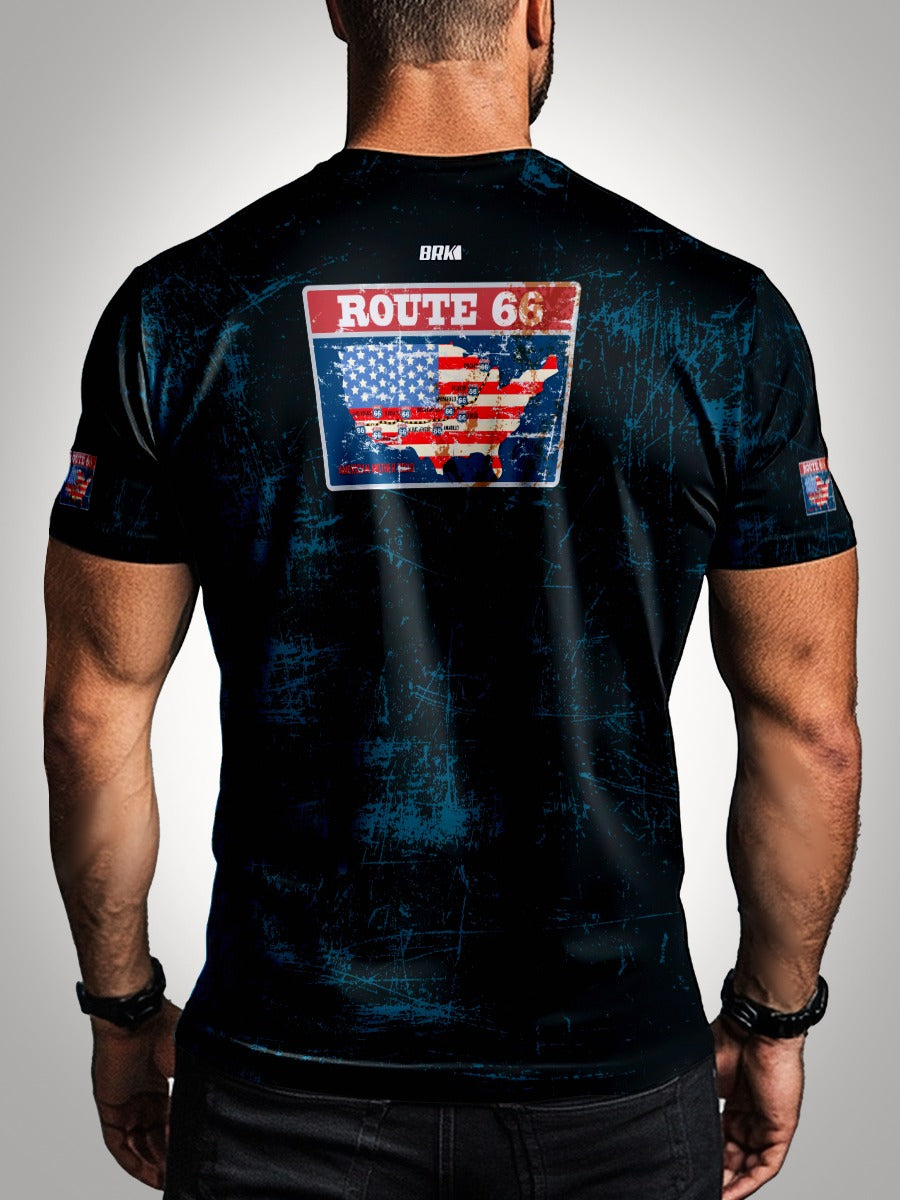 Camisa Azul Rota 66 USA Brk com Proteção UV50