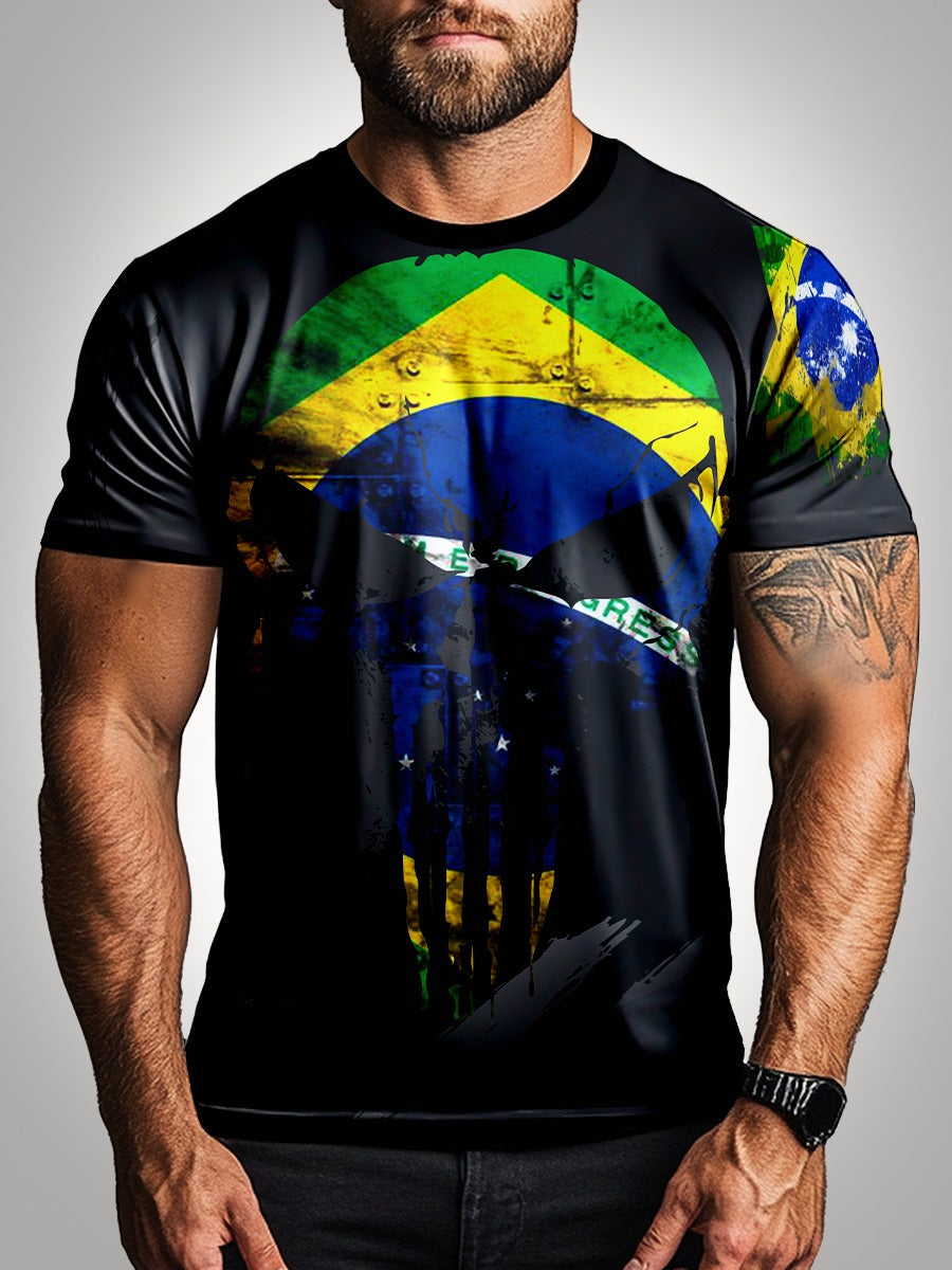 Camisa Militar Caveira Front Brasil Brk com Proteção UV50