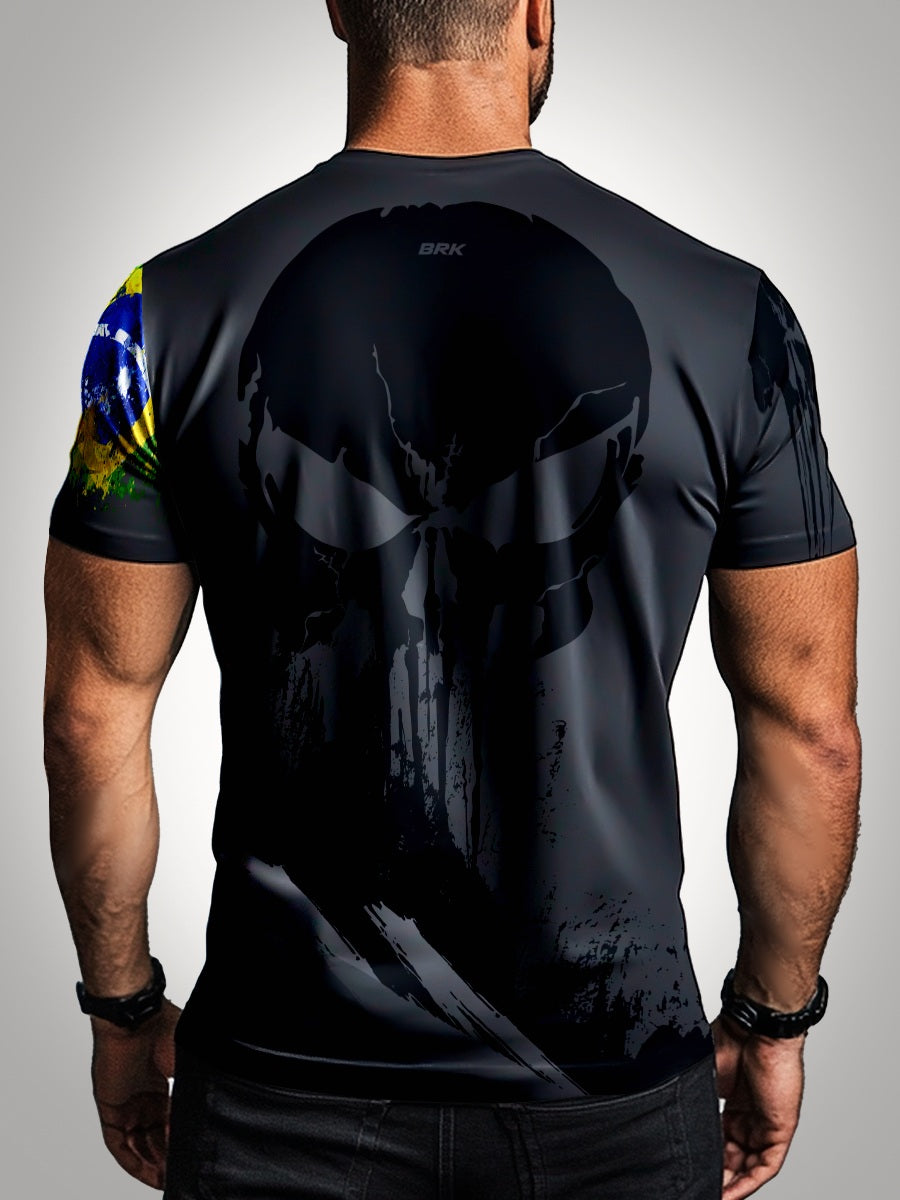 Camisa Militar Caveira Front Brasil Brk com Proteção UV50