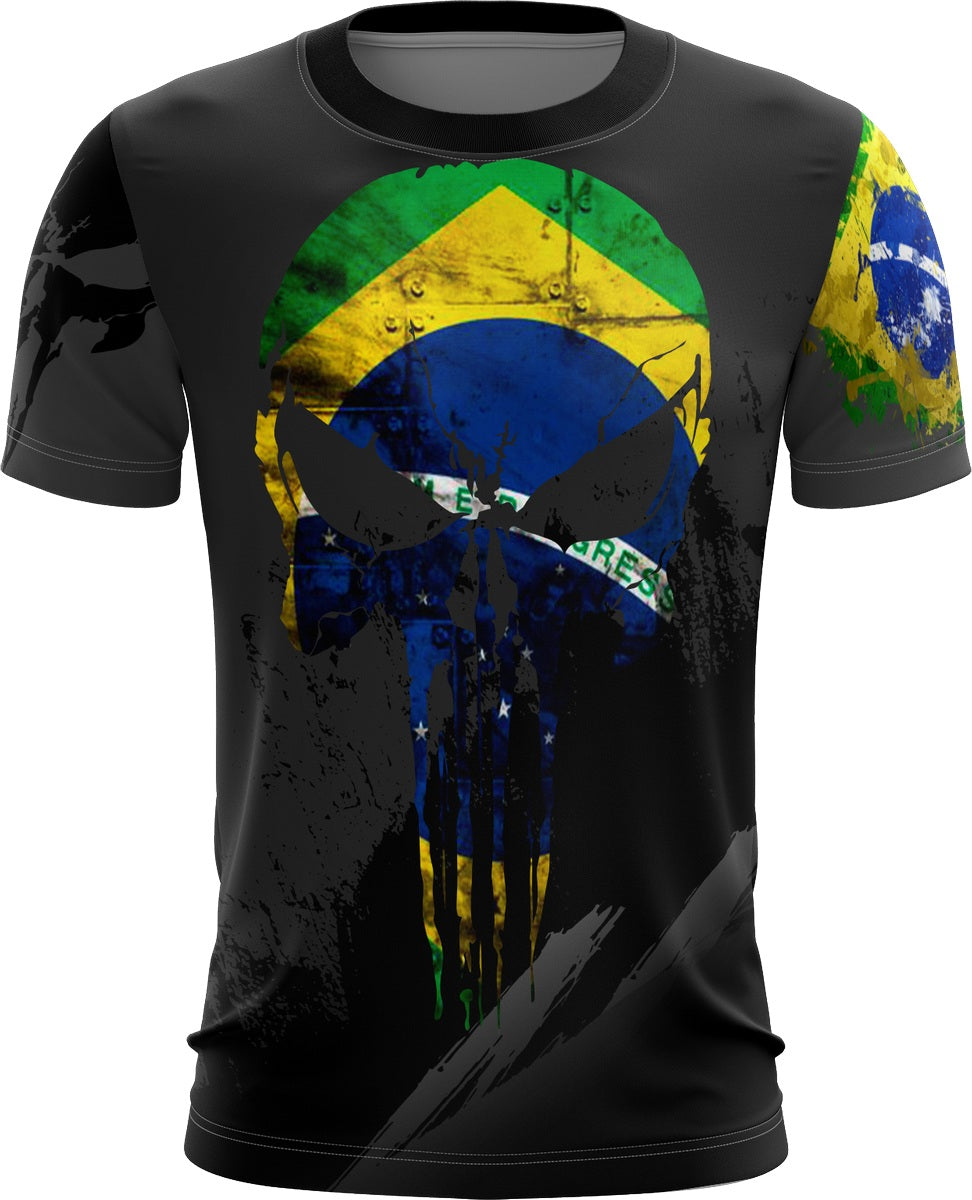 Camisa Militar Caveira Front Brasil Brk com Proteção UV50