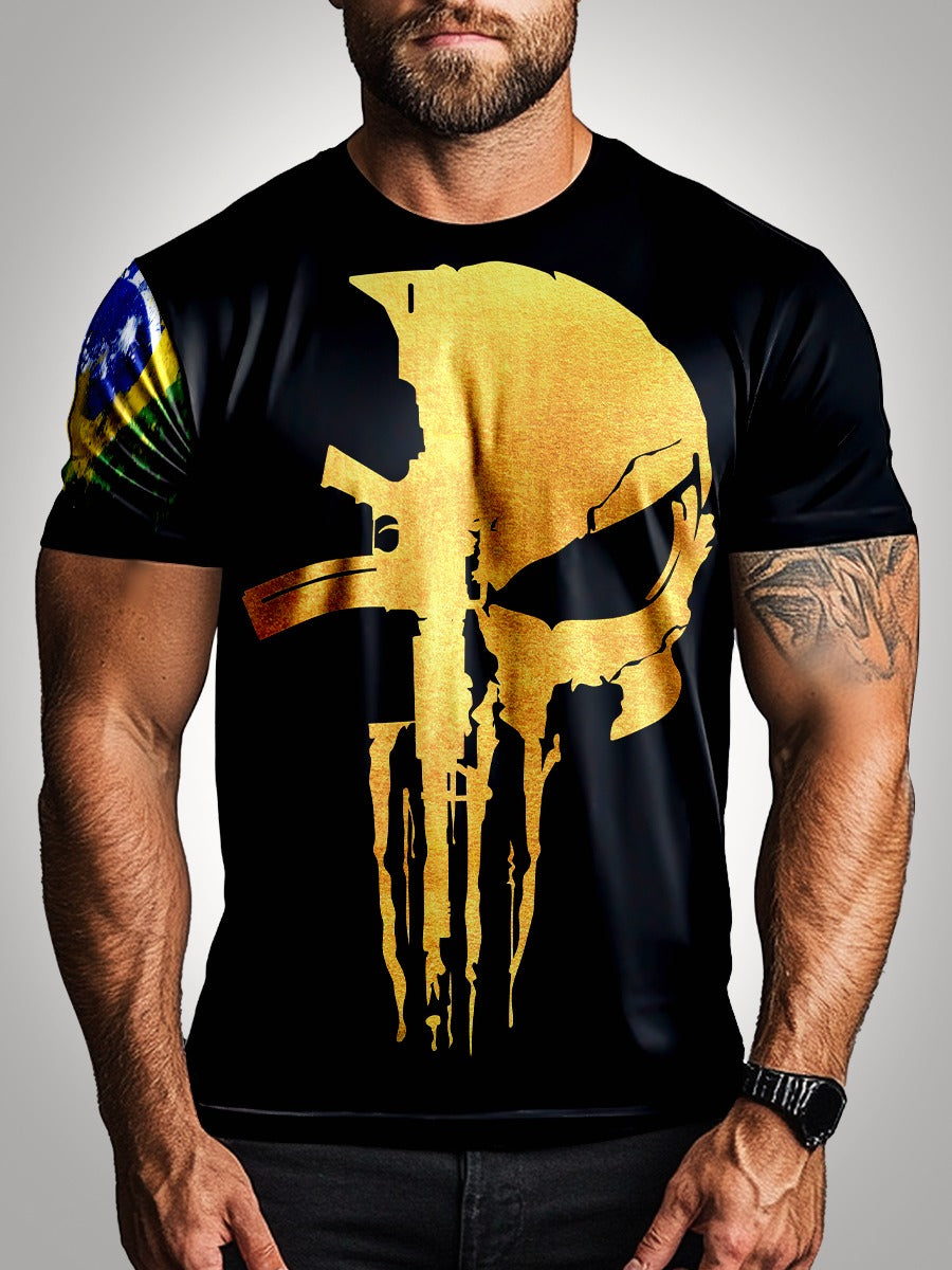 Camisa Militar Caveira Brasil Brk com Proteção UV50