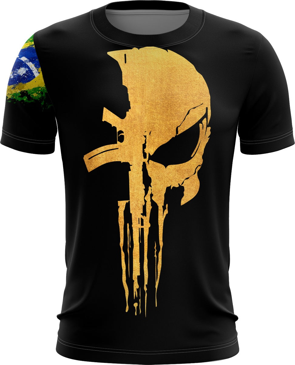 Camisa Militar Caveira Brasil Brk com Proteção UV50