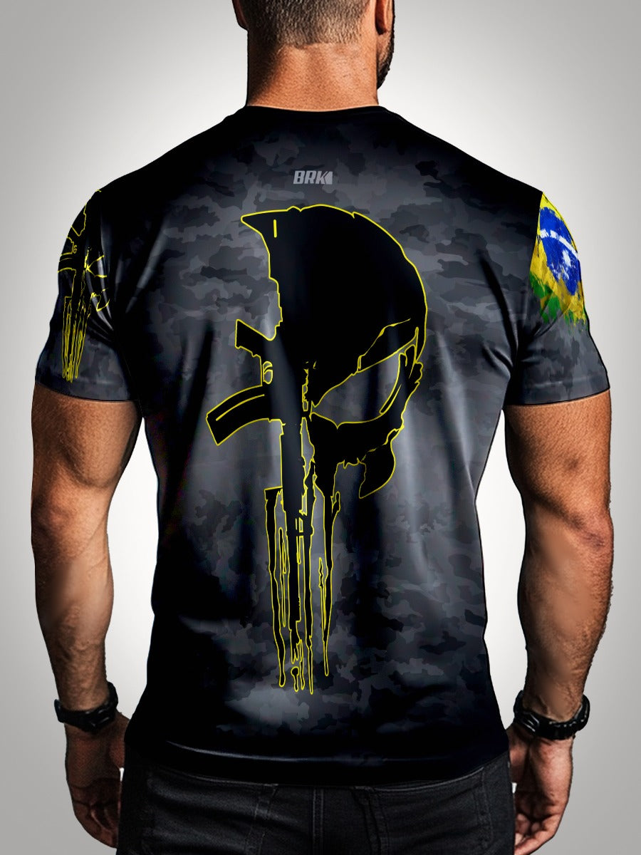 Camisa Militar Caveira Punisher Black Brk com Proteção UV50